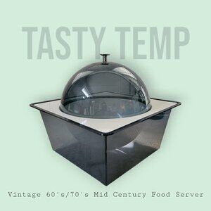 Space Age Tasty Temp MCM Dome Serving Bowl - Art Deco Black White Lucite Globe